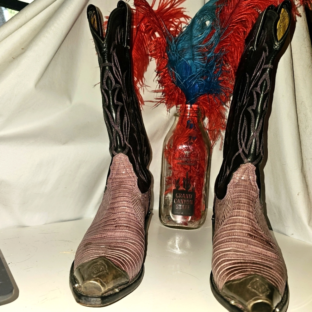 Tony Llama rare mauve ostrich/leather boots